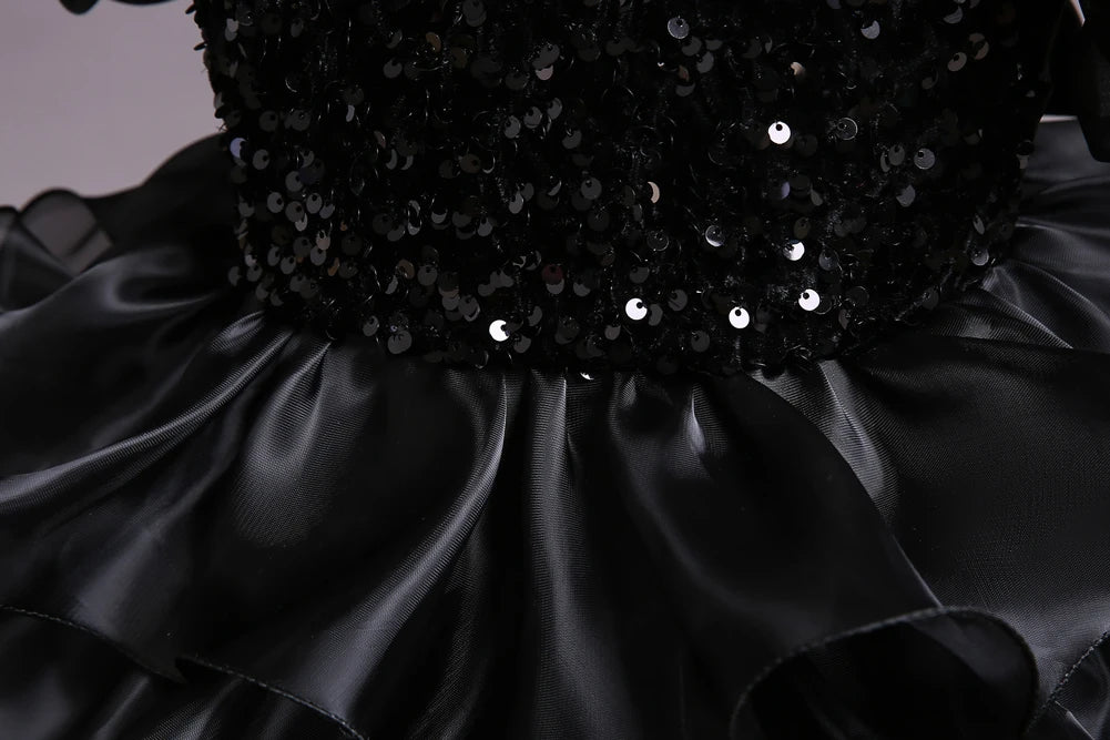 Kinder kleid schwarz Prinzessin Anhänger Kleid Kinder kleid Blumen kleid 4 bis 12 Jahre Mädchen Klavier Performance Kleid.