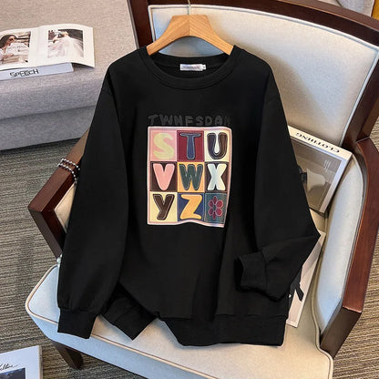 170 kg Plus Größe Damen Büste 170 Frühling Herbst Lose Langarm Druck Brief Pullover Sweatshirts 4XL 5XL 6XL 7XL 8XL 9XL