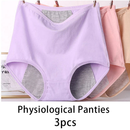 3pcs Girl Menstrual Panties Women's Physiological Briefs Ladies Period Leak Proof Panty High Waist Cotton Underwear.