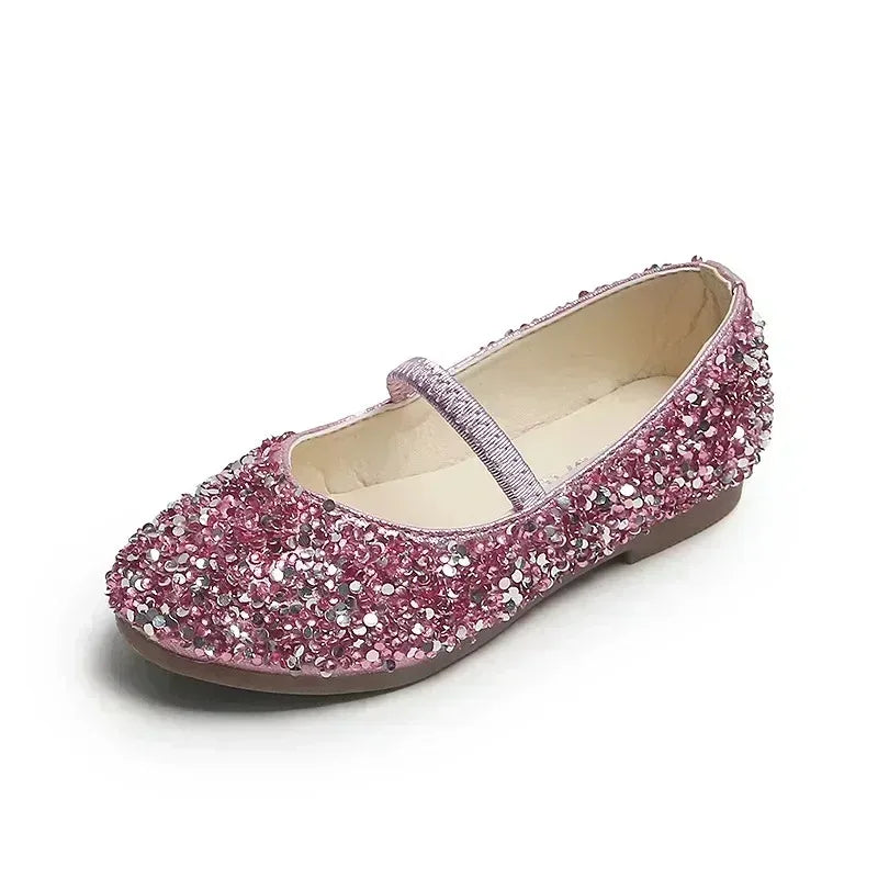 2025 Spring 1 to 12 years old girls dress shoes Beauty Pointed Toe Teen Girl Leather Shoes Bling Princess Wedding Shoes