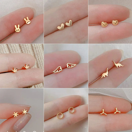 silver-plate Gold Color Mini Small Butterfly Heart Stud Earring For Women Cartilage Helix Tragus Ear Piercing Jewelry Gift.