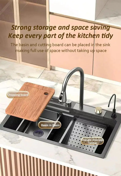 High-end stainless steel Kitchen Sink Matte Square Kitchen Accessories Large Single Sink Wash Basin With Faucet