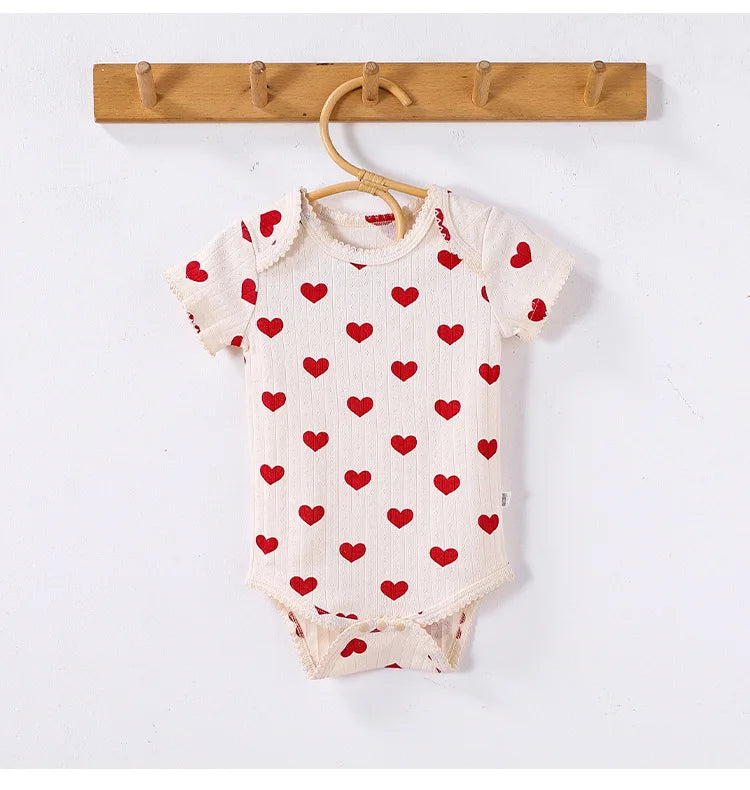 0-24M Baumwolle Baby Mädchen Strampler Herz Druck Nette Prinzessin Body Sommer Neugeborenen Kind Baby Kleidung Kurzarm outfit.