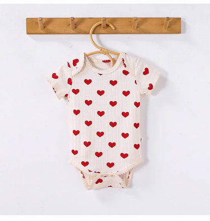0-24M Baumwolle Baby Mädchen Strampler Herz Druck Nette Prinzessin Body Sommer Neugeborenen Kind Baby Kleidung Kurzarm outfit.
