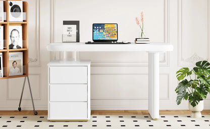 Moderner Schreibtisch 117×50×74 cm – weißes Volllack-Finish, Wolkenform, 3 Schubladen, verdickte Tischplatte und Beine, abgerundete Kurven, stabil