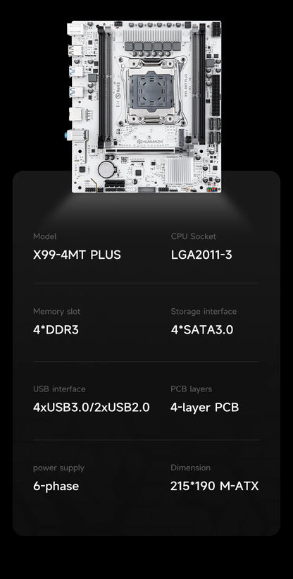 HUANANZHI X99 4MT plus LGA 2011-3 Xeon Motherboard - DDR3 Memory Support NVMe SATA for Gaming & Business Use with TPM2.0.