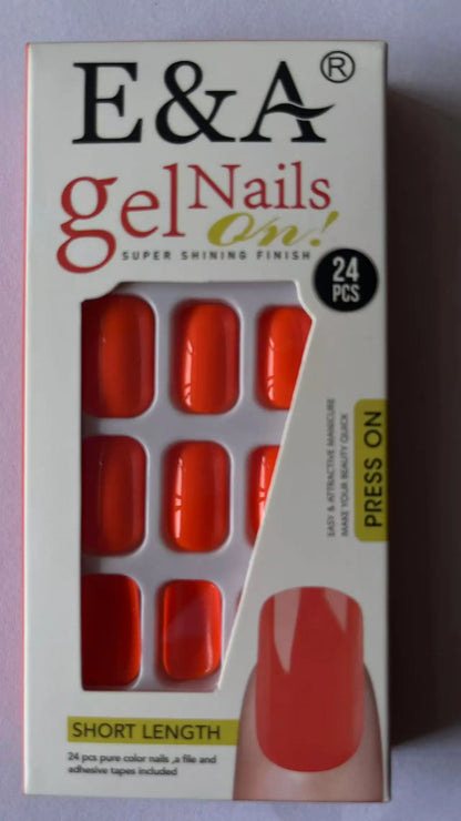 Short Square Press on Nails Red , Spring Gel Fake Nails Pure Color Natural Petite Nails Solid Stick on Nails.