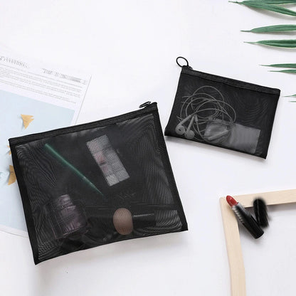 1pcs Transparent Mesh Zipper Cosmetic Bag Women Necessary Organizer Fashion Small Large Black Toiletry Bags Makeup Pouch Case