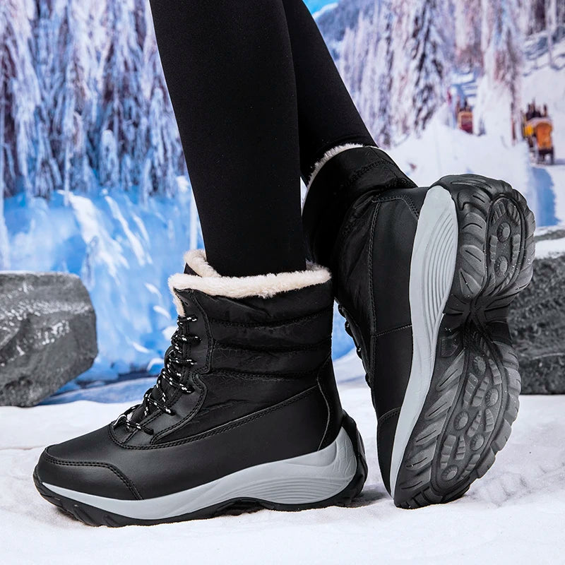Snow Boots Woman Flat Woman Shoes Lace Up Women Shoes Solid Ankle Boots Warm Lightweight Women's Winter Boots Botas Mujer.