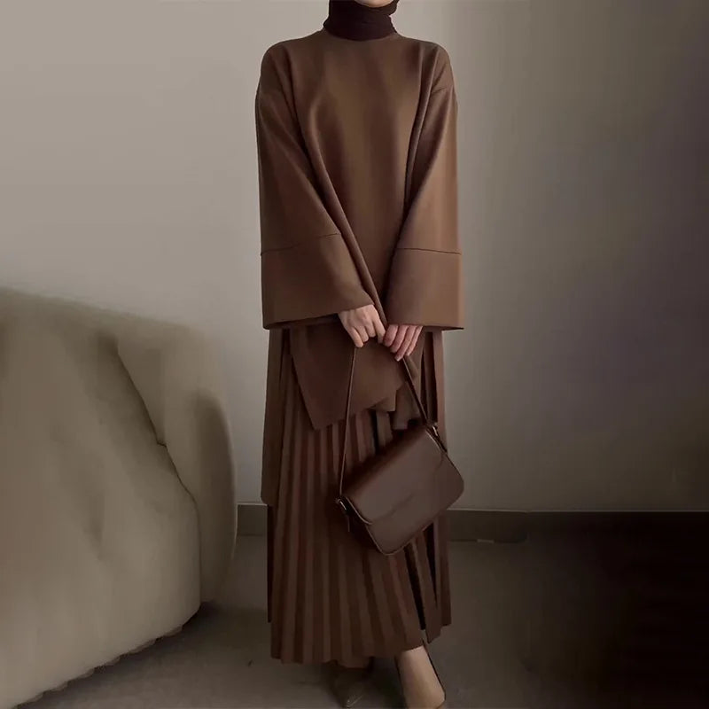 Eid Muslim Two Piece Set Women Top Long Skirt Suit Ramadan Morocco Dubai Islam Casual Ensemble Femme Arabic Skirts Outfits 2024.