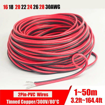 2-pin red and black PVC or silicone extension cable 28awg 26awg 24awg 22awg 20awg 18awg 16awg Tinned copper domestic wire.