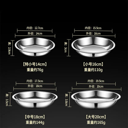 Thick Round 316 Stainless Steel Dinner Plate Food Grade Trays Salad Fruit Meal Pan Kitchen Steak Seafood Flat Cooking Bowls.