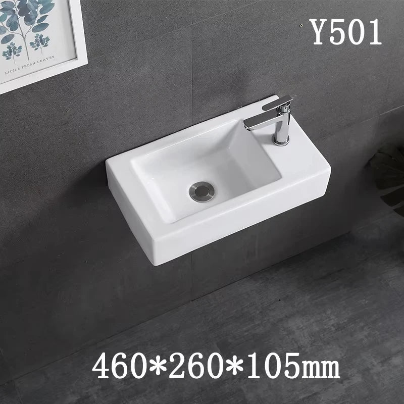 Kompaktes, an der Wand montiertes Keramikwaschbecken – kleines quadratisches Waschbecken, platzsparendes Design für Badezimmer, Balkon oder Waschtisch