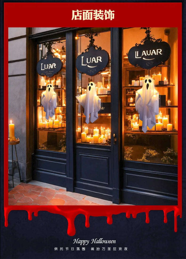 2025 LED-Glüh-Geisterparty, Halloween-Dekoration für Zuhause, drinnen und draußen, Spukhaus, Bar, hängende Horror-Requisiten mit Lichtern.