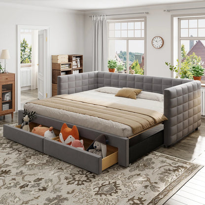 3-in-1 ausziehbares Schlafsofa 90 x 190 cm, Multifunktionsbett mit Schubladen, Einzel-/Doppelbett, Baumwolle und Leinen (Matratze nicht im Lieferumfang enthalten)