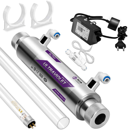 ALTHY UV Ultraviolet Water Sterilizer Purifier System Disinfection Filter Lamp + Flow Switch Control Stainless Steel 1GPM