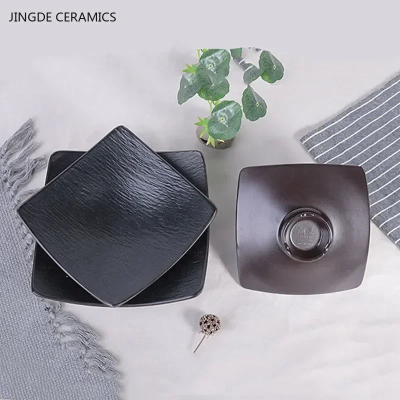 Hotpot Restaurant Melamine Tableware Black Frosted Dinner Plate Japanese Sushi Plates Not Easily Broken Snack Fruit Dishes.