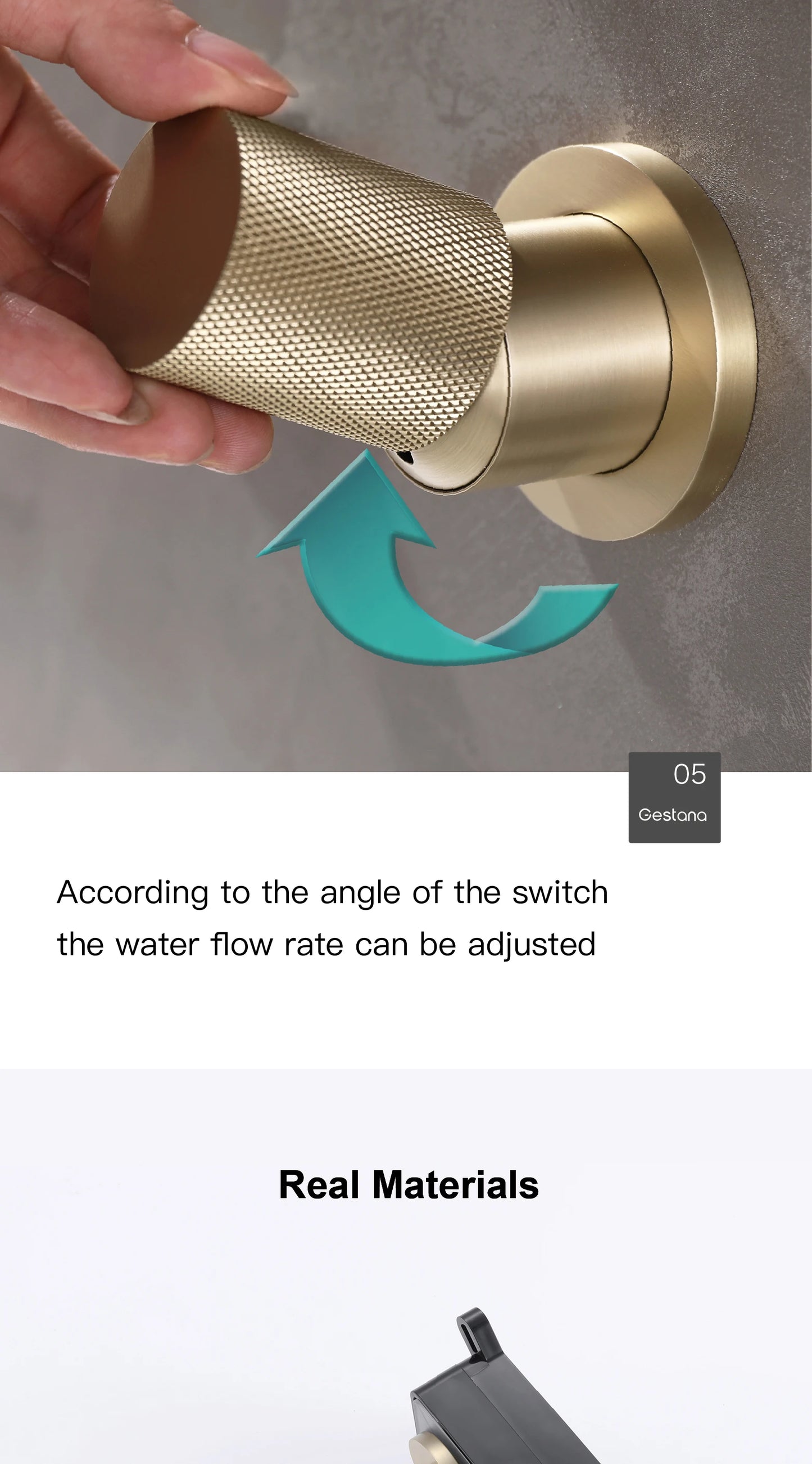 Luxury brushed gold brass wall mounted adjustable water volume bathroom faucet Embedded design for hot and cold water basin Tap