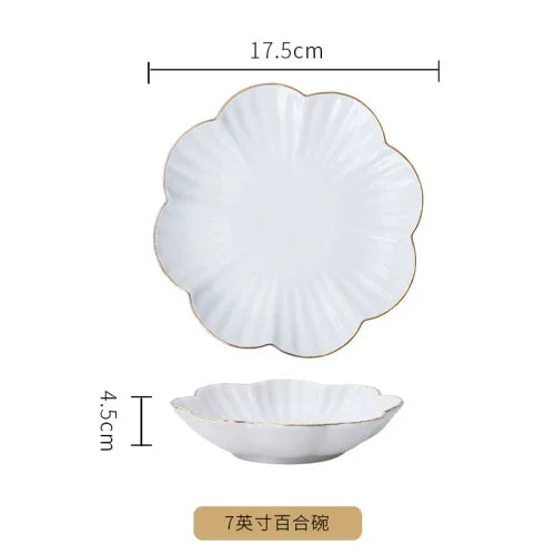 European Golden edged ceramic plate creative home serving plate special-shaped ceramic cutlery dinner plates fruit snack plates.