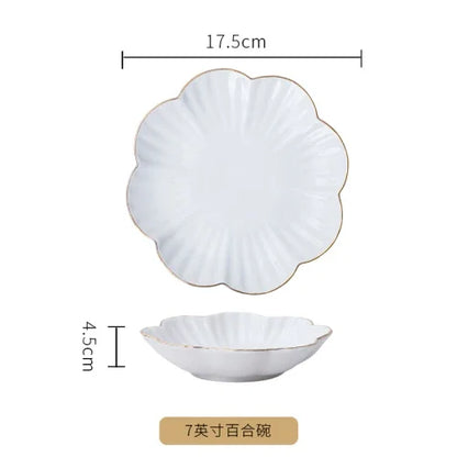 European Golden edged ceramic plate creative home serving plate special-shaped ceramic cutlery dinner plates fruit snack plates.