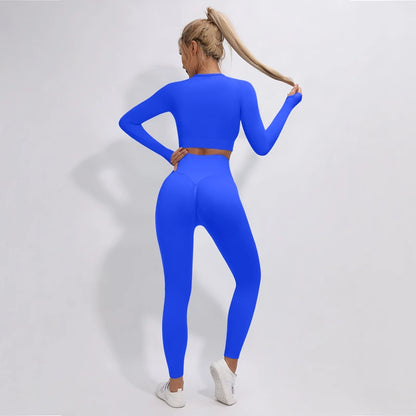 2/3/4Pcs Women's Tracksuit Seamless Yoga Set Leggings Sports Suit for Fitness Long Sleeve Top Gym Clothing Workout Sportswear