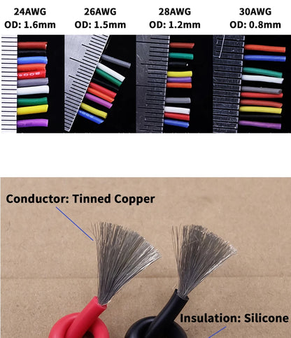 Soft Silicone Cable Auto Car Battery Automotive Wiring 30 28 26 22 20 18 16 14 12 8AWG Heat-resistant Electrical Wire Red Black.