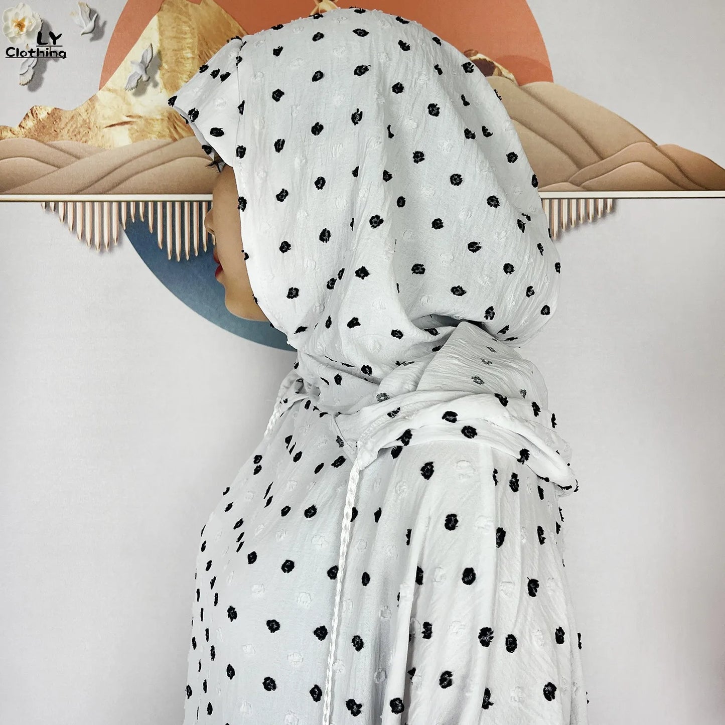 2024New Pure Cotton Ramadan Muslim Two-Hat Abaya Dubai Turkey Islam Prayer Clothes Loose Robe Islamic Women Traditional Clothing.