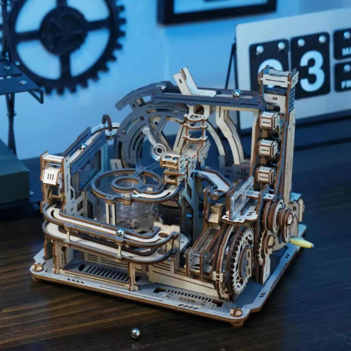 ROBOTIME Rokr Electric Marble Run with Light 3D Puzzle Toys Marble Spaceport Gifts for Kids Children Connect With Night City