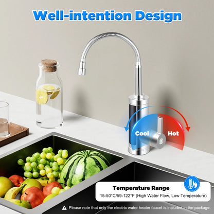 3000W Electric Hot Water Faucet 360° Rotating Stainless Steel Kitchen Faucet Instant Heating Led Digital Display