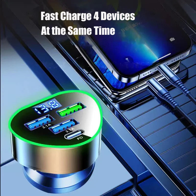 UYUXIO USB C Car Phone Charger Super Fast Charge in Car with LED Voltage Display for iPhone Samsung Huawei Oneplus Android Phone.