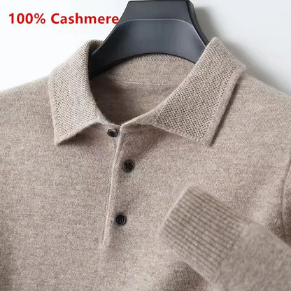 Men's Fashion Cashmere Sweater 100% Merino Wool Pullover Casual Loose POLO Knitted Bottom Shirt Jacket for Autumn Winter.