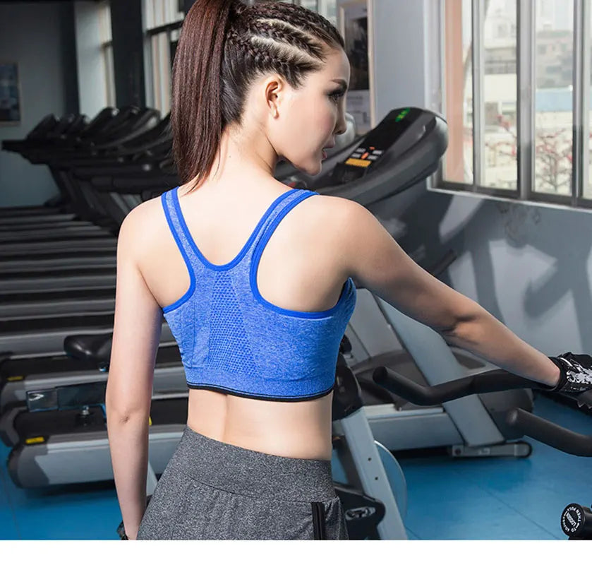 Front Zipper Sport Bra Gym top Breathable Brassiere Yoga Workout Running Vest Women's Underwear Shockproof Running Fitness Bra.