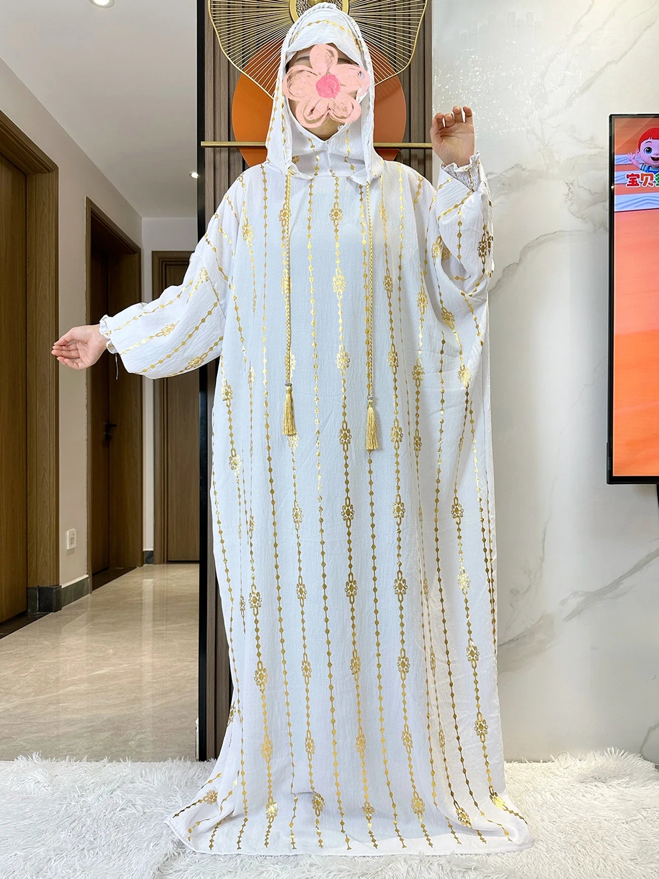 High Grade Cotton Fabric Ramadan Muslim Two-Hat Abaya Dubai Turkey Islam Prayer Clothes Gold Dust Dress Islam Women Dress Kaftan.