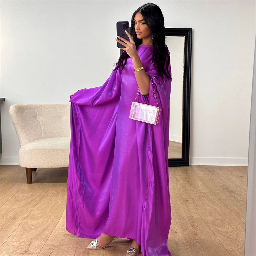 Batwing Butterfly Satin Abaya Dubai Luxury Muslim Kaftan Maxi Dress Abayas For Women Kebaya Robe Caftan Marocain Femme Vestidos