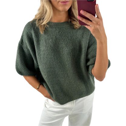 Damen Frühling Herbst Strickpullover Halbarm O Hals Einfarbig Lässige Strickwaren.
