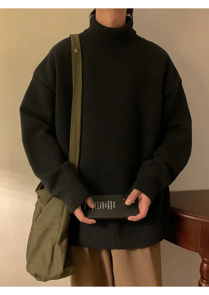 Turtleneck Men's Sweater Autumn 2025 New Knitted High Neck Pullover Streetwear Comfortable Fitness Tops Clothing Knitwear