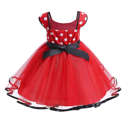 Disney Minnie Maus Polka Dot Kleid Mädchen Rosa Rot Sommer Kleidung Kinder Geburtstag Karneval Weihnachten Party Bogen Mesh Kleid Kostüme.