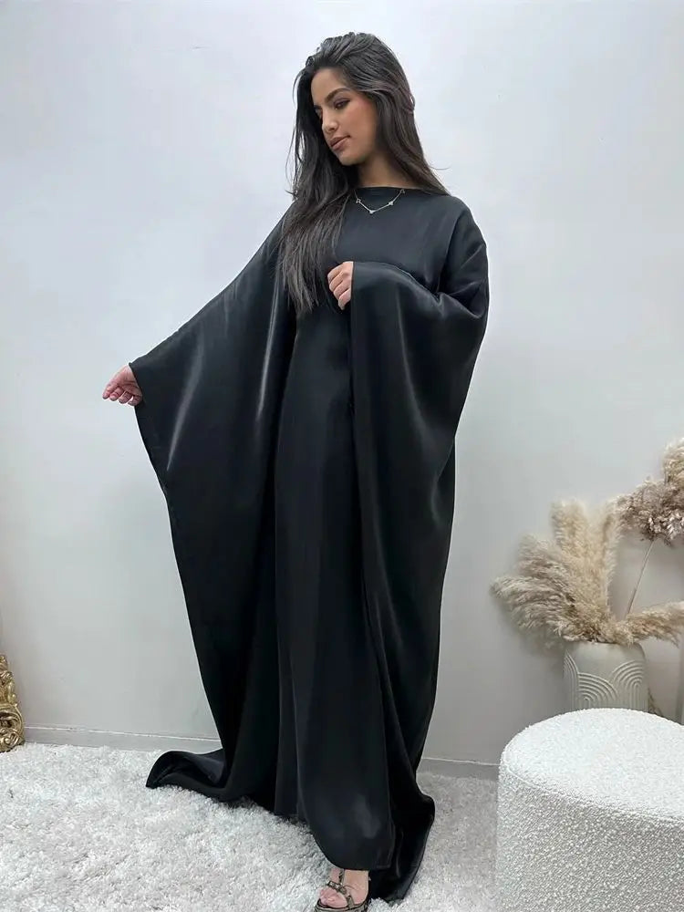 Batwing Butterfly Satin Abaya Dubai Luxury Muslim Kaftan Maxi Dress Abayas For Women Kebaya Robe Caftan Marocain Femme Vestidos