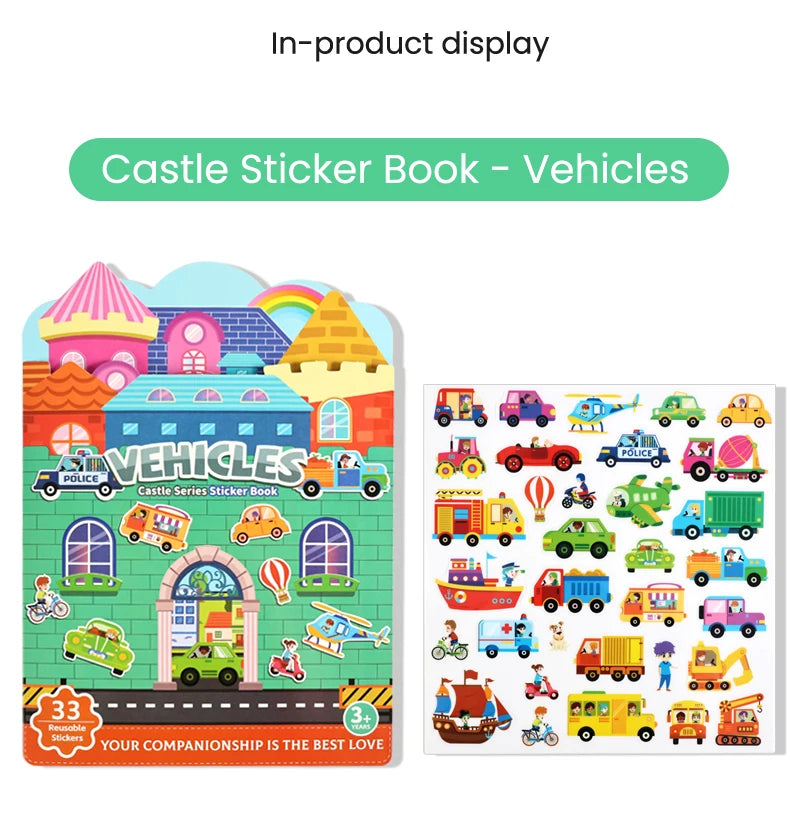 Kids' Reusable Castle Jelly Sticker Book Multi-Theme DIY Creative Jelly Stickers Portable Quiet Busy Book Montessori Sticker Toy