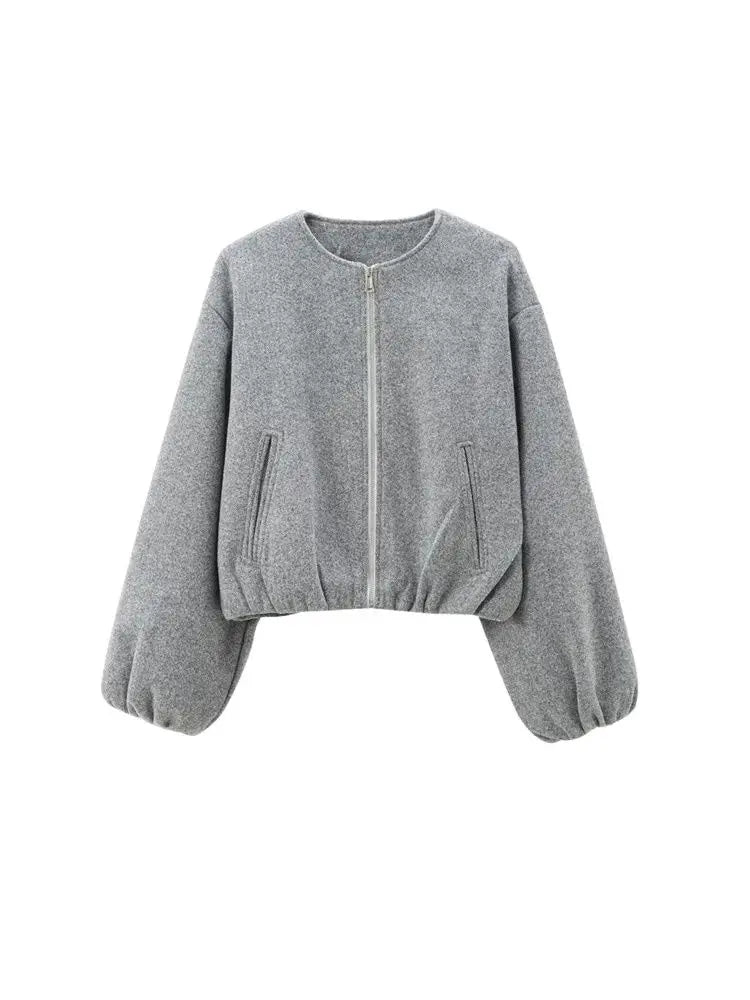 TRZA-Übergroße weiche Bomberjacke für Damen, Langarmmantel, Reißverschluss vorne, Damenoberbekleidung, schicke Oberteile, Mode.