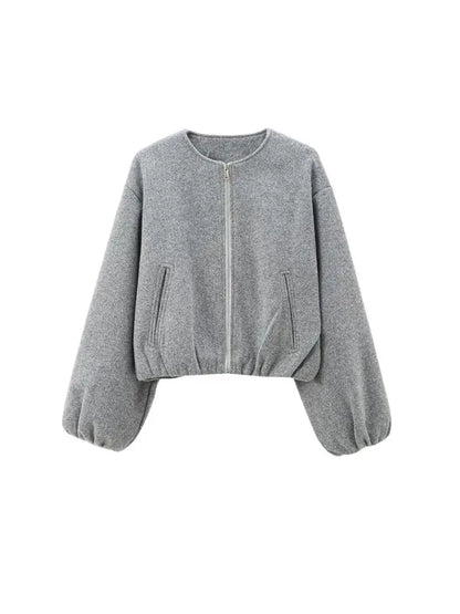 TRZA-Übergroße weiche Bomberjacke für Damen, Langarmmantel, Reißverschluss vorne, Damenoberbekleidung, schicke Oberteile, Mode.