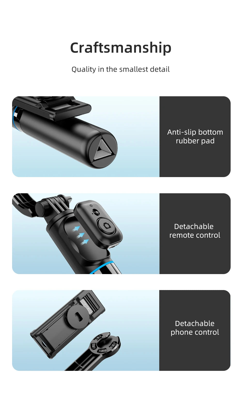 C01 Detachable Phone Clip BluetoothRemote Control Selfie Stick Tripod Portable Tripie Stabilizer Stand for Cell Phone