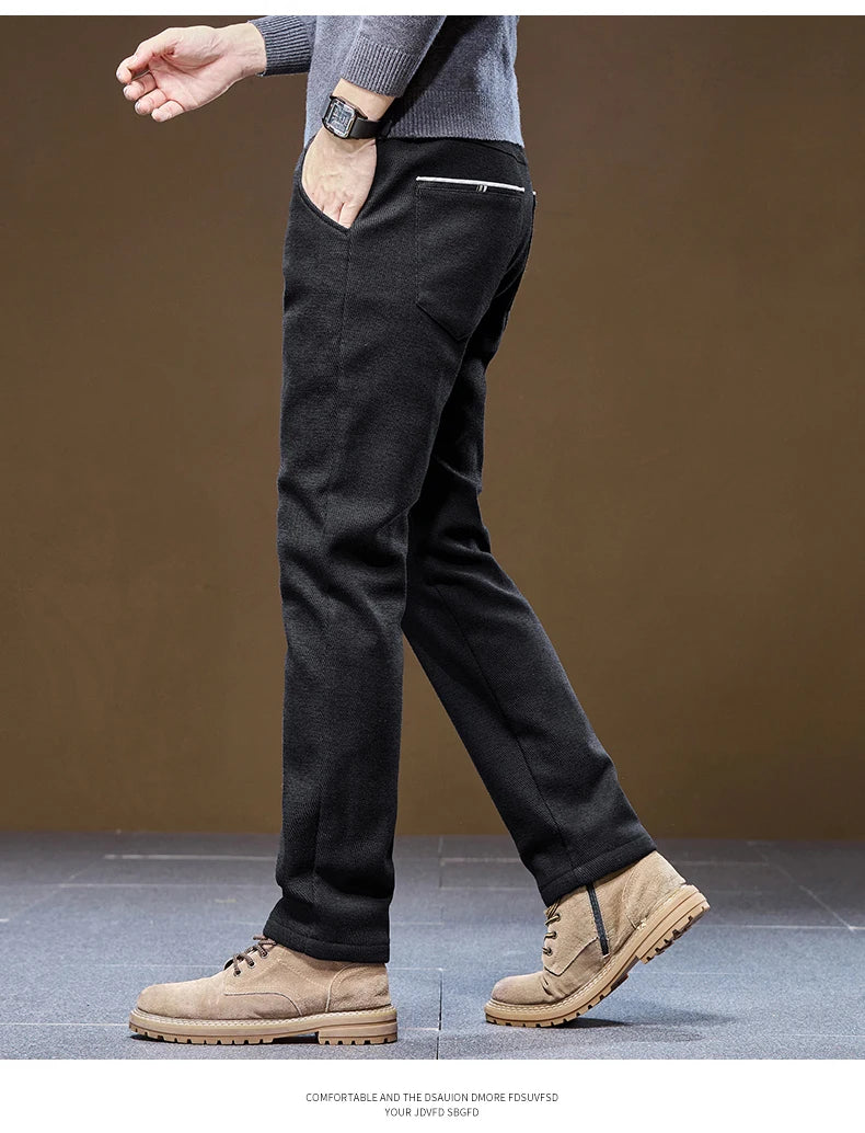 Men's Winter Velvet Casual Pants Thickened Warm Slim Fit Comfortable Solid Color Trousers Korean Fleece  Fashion Outdoor Jogging