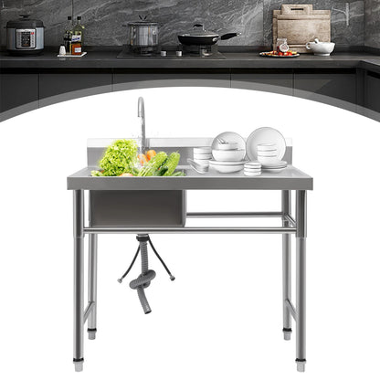 Küchenspüle mit 201 Stauraum, Edelstahlspüle mit Waschbecken, 100 x 60 x 93 cm, freistehendes kommerzielles Küchenspüle aus Edelstahl