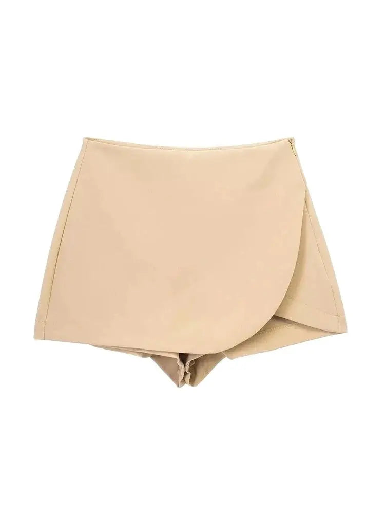 Women Fashion Pareo Style Shorts Skirts Vintage High Waist Side Zipper Female Skort Mujer.
