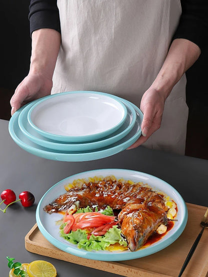 1Pc Commercial Melamine Tableware Household Plastic Dinner Plates Round Barbecue Salad Dishes Plate Kitchen Accessories.