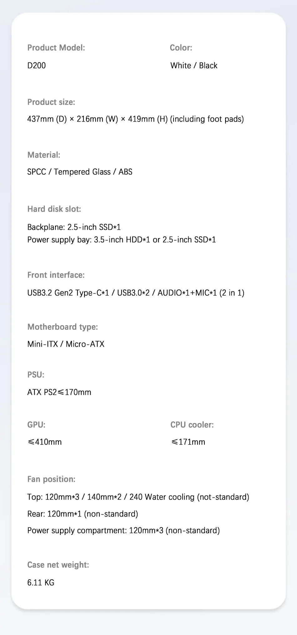 JONSBO D200 MATX Case (Column-Free Curved Sea View/240 Radiator/ATX Power Supply/Digital Display/Type-C Gen2 10Gbps+)