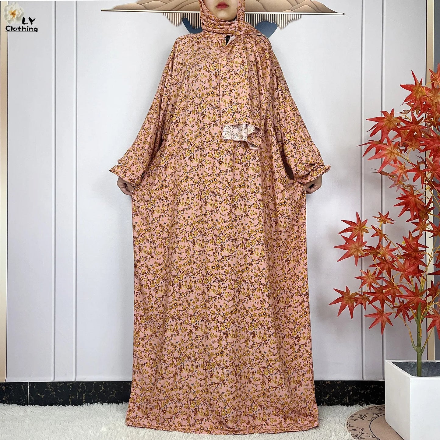 New Muslim Long Sleeved Cotton For Women Ramadan Prayer Turkey Middle East Femme Robe Floral Loose African Abaya Dress Scarfs