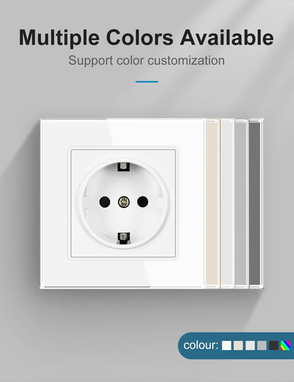 SRAN Eu-Steckdosen 220 V 16 A 82 x 82 mm Glas-Doppel-Dreifach-Wandstecker Russland Spanien Eingebautes Heimbüro.