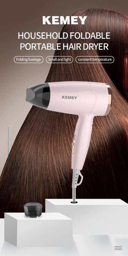 Kemei Portable Handle Compact Hair Dryer Foldable Low Noise Blower Dryer Hot Wind Long Life for Outdoor Travel 950W Student Use